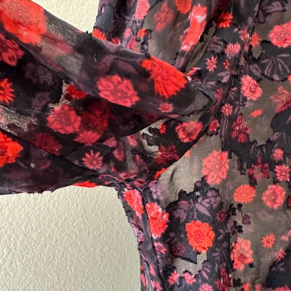 Rebecca Taylor Crash Velvet Floral Print Silk Blouse Sheer Lightweight Sz 10 - Picture 5 of 12